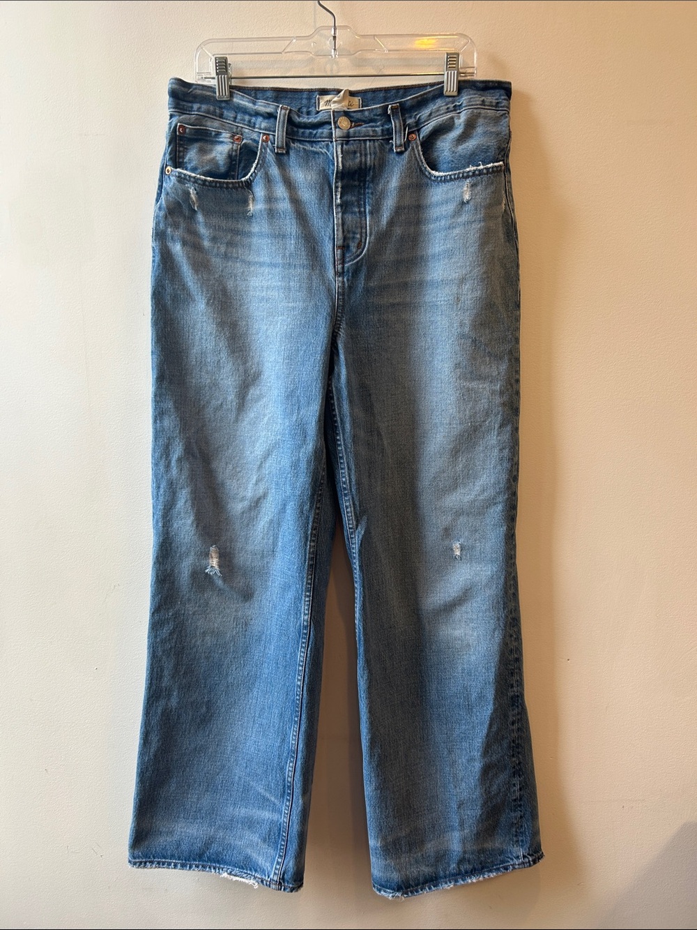 Madewell Low-Slung Light Blue Deconstructed Jeans